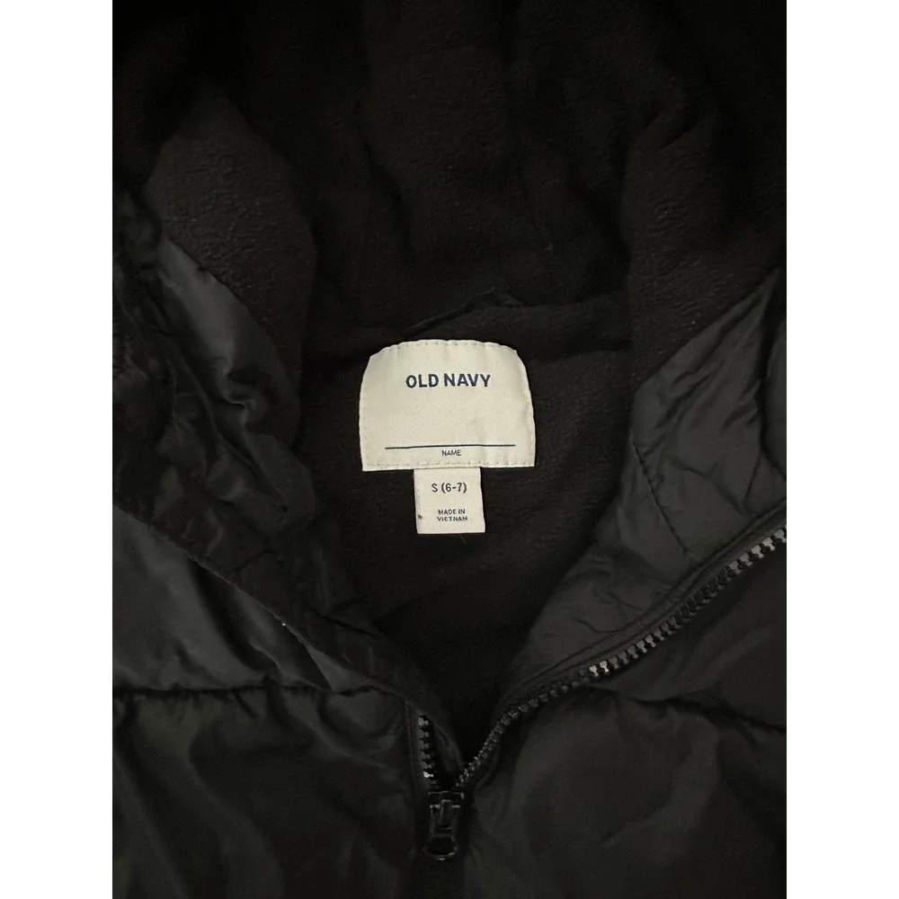 Old Navy Kids Black Puffer Jacket Hooded Fleece Lined Quilted Coat Size S 6-7